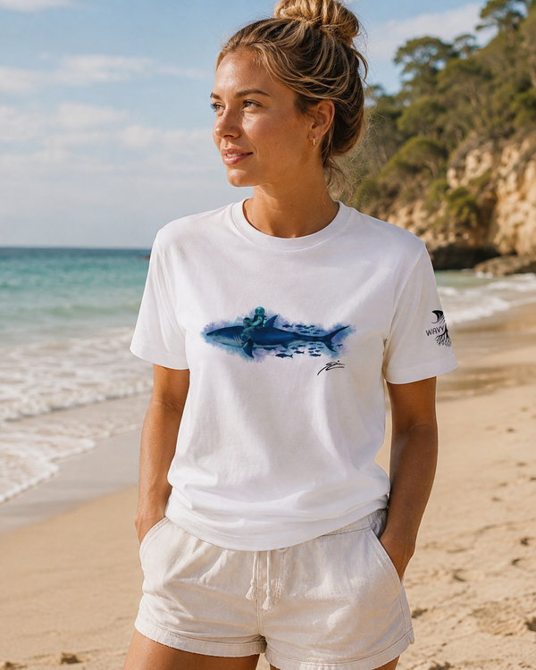 Shark Rider - Weißes Unisex-T-Shirt