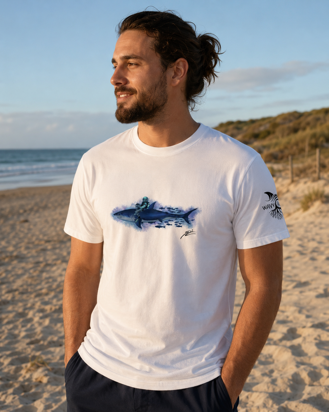 Shark Rider - Weißes Unisex-T-Shirt