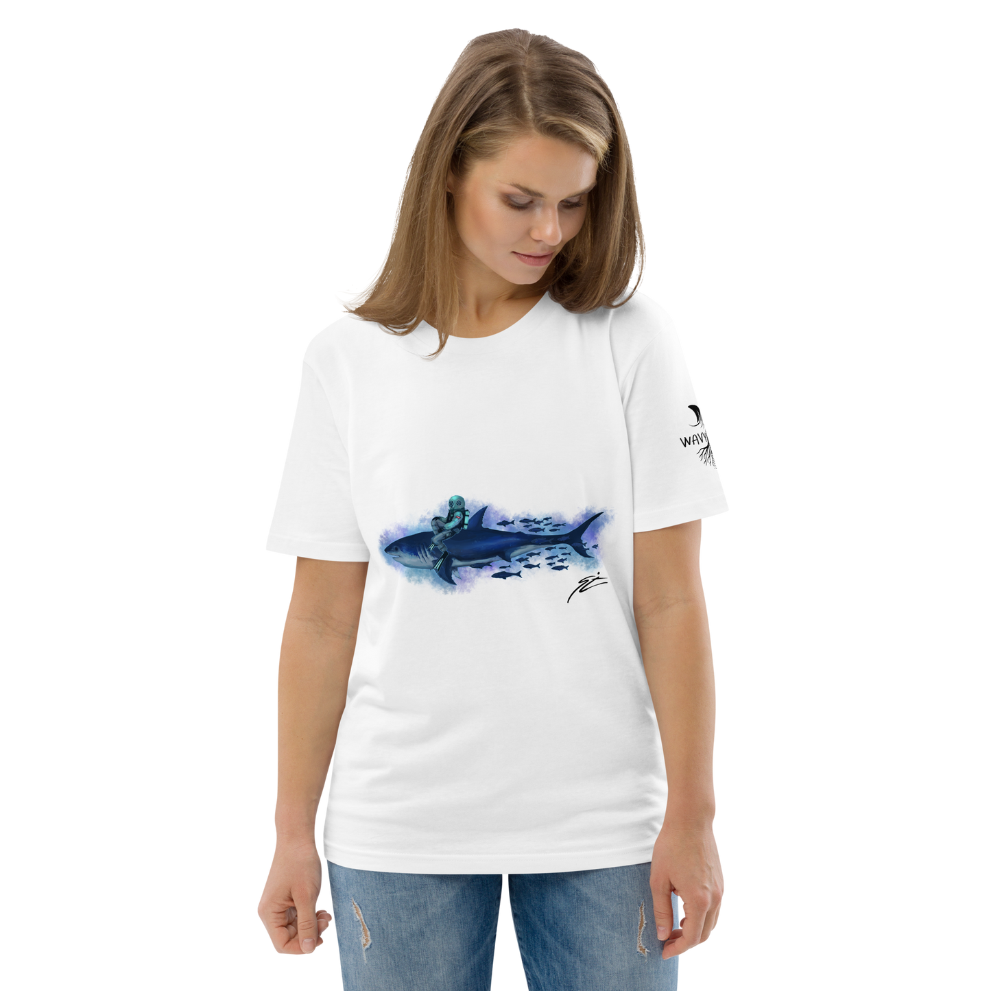 Shark Rider - White Unisex T-Shirt